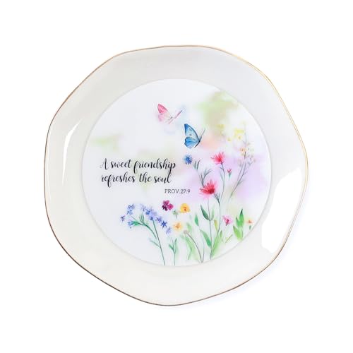 HOME SMILE Friend Chritian Gifts for Women Jewelry Ring Dish Tray with Dynamic Butterfly&Flower Pattern Shifts,A Sweet Friendship Refresh the Soul-Best Friend BFF Birthday Graduation Retirement Gifts
