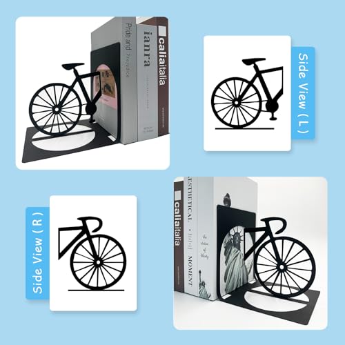 Metal Bicycle Bookend, Bike Bookends, Bicycle Bookends Pair in Metal, Bike Book Ends for Shelves, Heavy Book Supports, Book Organizer, Black Book Holders for Home Office
