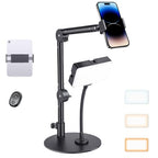 Yoobao Overhead Phone Mount for Desk, Selfie Light with Desk Mount, Rechargeable Selfie Light with Phone Holder for Video Recording, Meeting, Live Streaming TikTok YouTube