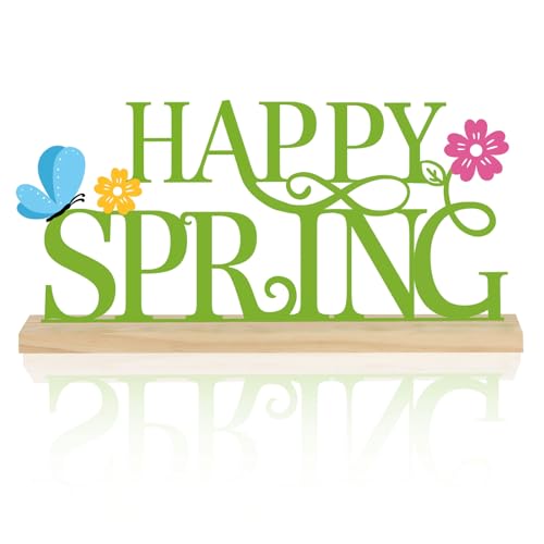 COCHIE Metal Happy Spring Sign, Spring Decorations for Home, Office, Shelf, Mantel, Indoor, Spring Flower Decor, Spring Butterfly Table Top Party Decoration (Spring) - style: Spring