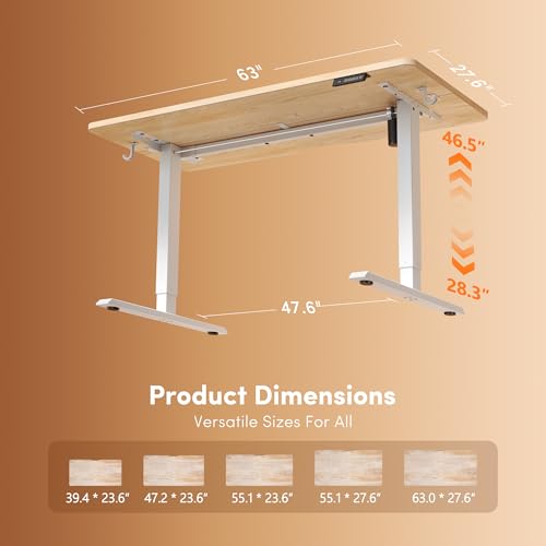 FEZIBO Standing Desk, 63×28 Inches Electric Height Adjustable, Sit Stand Up Table, Computer Office Desk with Splice Board, While Frame/Maple TOP - color: Maple, size: 63 x 28