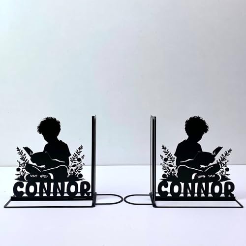 Custom Boy Reading Bookends for Shelves Decorative, Reading Book Shelf Holder, Reading Book Ends Metal Art, Book Stopper for Heavy Books - color: Design 08