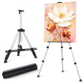 Art Easel Stand for Painting or Sign, Portable Adjustable 66 inches Display Tripod Artist Floor Aluminum Metal Easel with 1 Bag for Table-top/Floor Drawing, Sturdy for Canvases Displaying - Silver - style: Silver