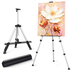 Art Easel Stand for Painting or Sign, Portable Adjustable 66 inches Display Tripod Artist Floor Aluminum Metal Easel with 1 Bag for Table-top/Floor Drawing, Sturdy for Canvases Displaying - Silver - style: Silver