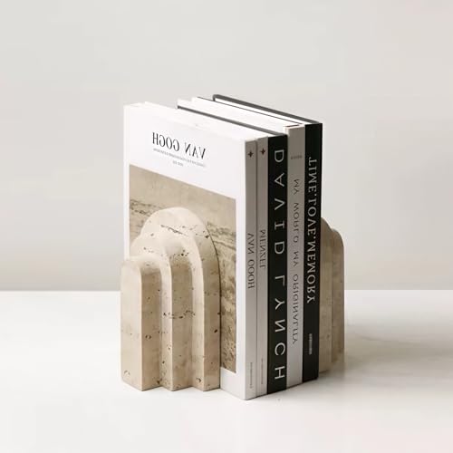 1 Piece Modern Travertine Bookend, Arched Design, Natural Stone Book Holders for Desk and Shelf (Travertine - 1 Piece) - color: Travertine - 1 Piece