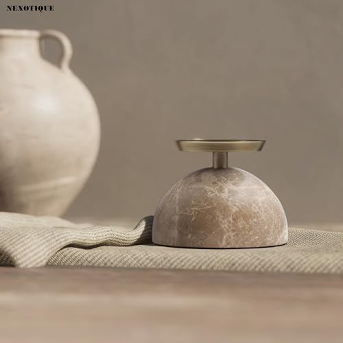 Stone Candle Holder Decor for Pillar Candles, Modern Candle Plate Holder for Entry Way Table Home Decor, Antique Brass Finish Centerpiece Table Decorations, Perfect for Rings and Trinkets - color: Light Emperador