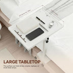 Bedside Shelf Rotating Foldable Tray:Adjustable Bedside Shelf for Bed, White,Bamboo Bed Side Tray Table with Sturdy Metal Pole, Fits Frames 0.7"-2.7" Wide, for Dorms, Apartments, Bedrooms