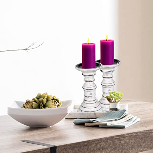 Farmhouse Wooden Candle Holders (Set of 2) - 7.5" Tall Pillar Stands, Antique Finish, Rustic Vintage Decor, Shabby Chic Home Accent, Decorative Centerpieces for Table - Antique White - color: White Antique, size: 7.5 Inch