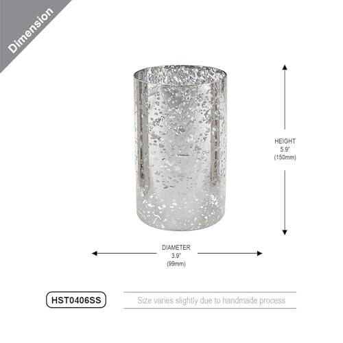 WGVI Hurricane Candle Holder Sleeve, W: 4", Ht: 6", Silver Speckled Glass Cylinder Open Both Ends, Chimney Tube Shade, 1 Piece - size: 4x6"H