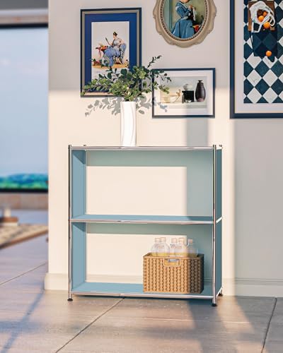 32-Inch 2-Tier Metal Bookcase, Open Shelf Storage Organizer for Living Room, Bedroom, Side Table or Nightstand Use, Modern DIY Assembly, Blue - color: Matt Blue