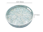 PEMAR 12.6” Mother of Pearl Round Serving Tray with Handles, Decorative Nacred Wooden Ottoman Coffee Table Tray (Teal Sunlight) - color: Teal Sunlight