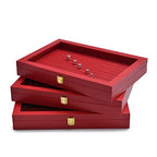 Oirlv Luxury Leather Rings Earrings Organizer Tray with Clear Lid Jewelry Display Box with Acrylic Lid Stackable Jewelry Box Drawer Inserts - color: Red, size: 10 Slot