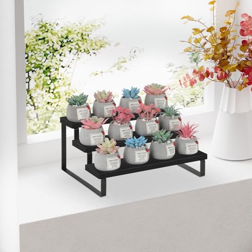 YINMIT Wooden Display Riser Stand, Tiered Perfume and Cologne Organizer Stand, 3 Tier Spice Rack Organizer, Rustic Display Shelf for Candles (3 Tier,Black) - color: 3 Tier,Black