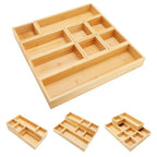 Bamboo Drawer Organizer Set, 9 PCS Multi-Use Individual Wood Storage Organizers, Junk Drawer Divider and Storage Trays Containers for Kitchen, Bathroom, Office Desk, Makeup, Jewelry, Utensils - size: 9