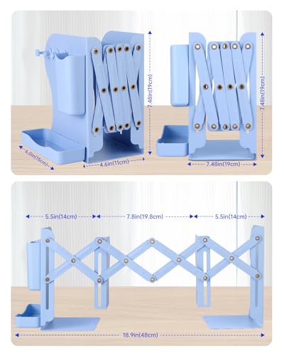 Honagu Adjustable Bookends, Metal Book Ends for Shelves Heavy Book, Bookend for Home, Office, Books, Papers, Book Stopper with Removable Hook, Pen Holder, Gifts for Students, Teachers（Light Blue） - color: Light Blue