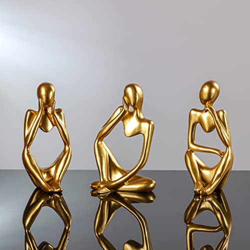 BMLCGJ Thinker Statue Gold Decor Abstract Art Sculpture, Golden Resin Collectible Figurines for Home Living Room Office Shelf Decoration,Great Gifts Ideas (Gold) - color: Gold
