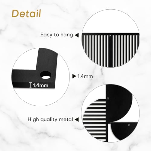 SIGNLEADER Metal Wall Decor Boho Geometric Lines Minimalist Modern Luxury Wall Sculpture Hangings 3D Statue Home Decoration for Living Room, Bedroom, Bathroom, Kitchen, Fireplace, Office - 18" Black - color: Gry42-2405-m42, size: 18" Black