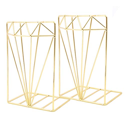 Winterworm Metal Bookends Book Ends Heavy Duty Modern Decorative for Bedroom Library Office School Book Display Desktop Organizer Gift (Diamond Gold) - color: Diamond Gold