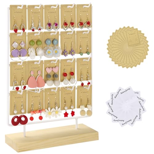 Earring Display Stand for Selling 4 Tier 20 Hooks Wood Earring Display Rack Holder for earings necklaces rings bracelets keychains (White) - color: White