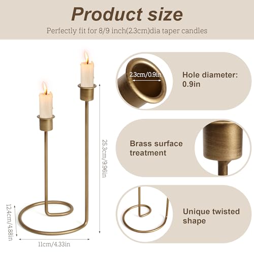 Modern Twisted Metal Candle Holder, Gold Taper Candlestick Centerpiece for Table Décor, Wedding, Holiday & Housewarming Gift - size: Size B