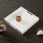 KEVLANG Glossy White Sturdy Acrylic Serving Tray with Handles-14x14Inch-Serving Coffee,Appetizer,Breakfast,Butler-Kitchen Countertop Tray-Makeup Drawer Organizer-Vanity Table-Ottoman Tray - color: Glossy White, size: 14" x 14" x 2"
