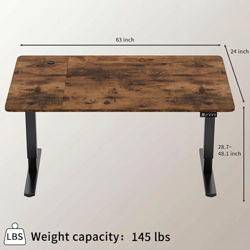 Furmax Electric Height Adjustable Standing Desk Large 63 x 24 Inches Sit Stand up Desk Home Office Computer Desk Memory Preset with T-Shaped Metal Bracket, Brown - color: Brown, size: 63 Inch