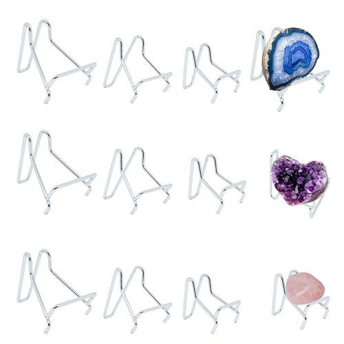 12 PCS Rock Display Stand Silver Metal Crystal Holder in 3 Sizes Perfect for Displaying Small Collectibles, Crystal, Rocks, Minerals, Agate, Fossils and More