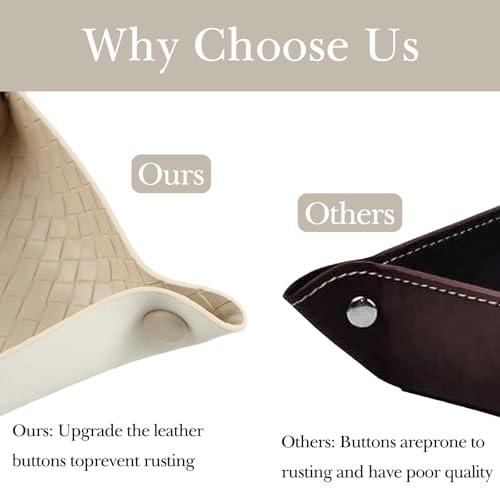 KINIVA 2 Pack PU Leather Jewelry Valet Tray for Men Women,Small Key Bowl for Entryway Table,Portable Travel Catchall Dice Tray (Square-White-2pcs) - style: Square-White-2pcs