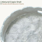 Chi An Home 12.6” White Capiz Shell Round Decorative Tray with Handles, Scalloped Centerpiece for Coffee Table, Decorative Round Tray for Modern Coastal Boho Home Decor