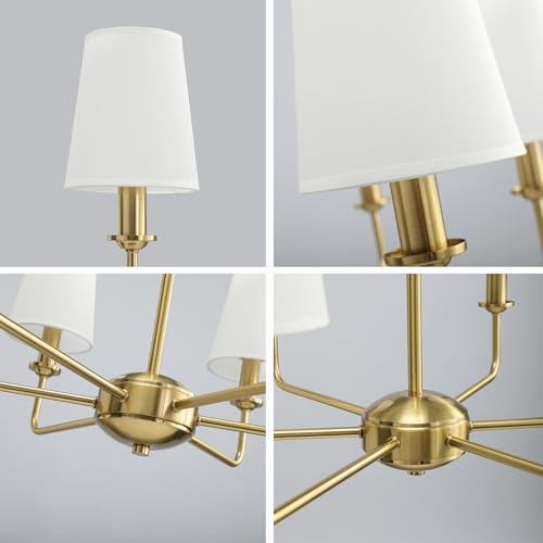 6-Light Brushed Gold Pendant Chandelier with Fabric Shades, E12 Base - Farmhouse & Industrial Style for Kitchen, Living Room, Dining Room, or Bedroom Lighting - color: 6 Light+Brushed Gold