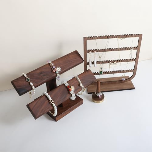 GemeShou walnut bracelet organizer holder for selling, wooden watch display T bar stand for selling, bracelet storage shelf for boutique store【Bracelet stand-High】 - color: Brown, size: High
