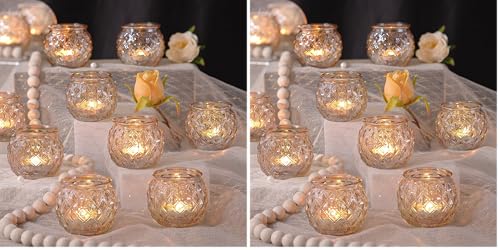 DARJEN 12Pcs Gold Glass Candle Holders - Round Tea Light Holders for Table Centerpiece, Wedding Shower, Party, Home Decor (Pack of 2) - color: Gold, size: 12PCS (Pack of 2)