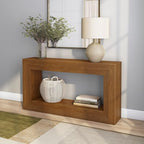 Plank+Beam Grande 56” Console Table with Bottom Shelf, Solid Pine Wood Entryway & Sofa Table, Pecan Wirebrush Finish - color: Pecan Wirebrush, size: 56 Inch with Shelf