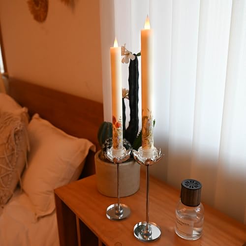 Flameless Taper Candles Flickering with Remote and Timer, 3D Moving Flame Taper Candle Battery Operated to 400 Hours, 9 Inch Window Candles, (Wild Flower) - color: Wild Flower