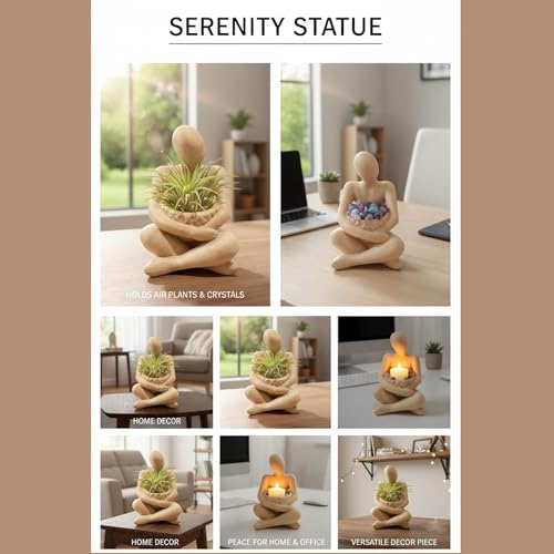 5.5 Inch Modern Sitting Sculpture Minimalist Statue with Bowl Contemporary Home Decor Accent for Living Room, Entryway, Shelf Styling