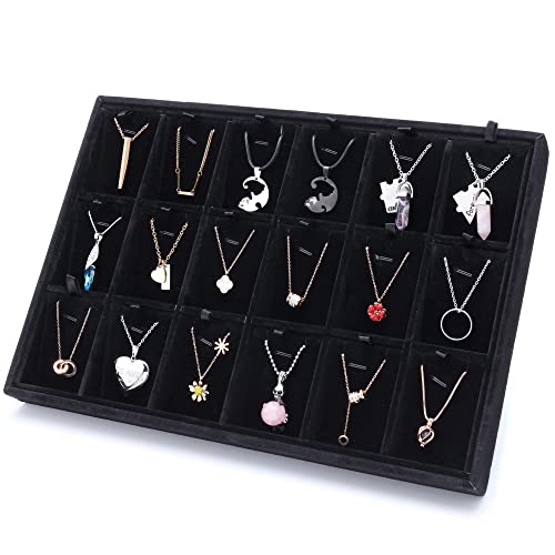 Mornajina 24 Grids Stackable Jewelry Tray Organizer with Removable Dividers, Velvet Jewelry Display Tray for Earrings Necklaces Bracelet Rings Display Showcase - Black - color: Black