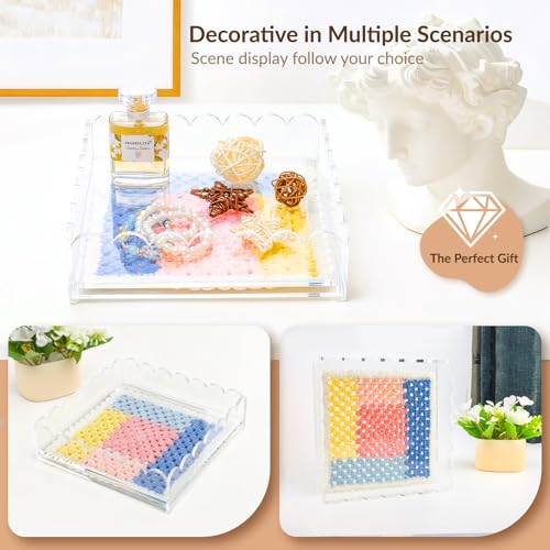 Scalloped Acrylic Tray, 9" x 9" Clear Acrylic Tray with Drawer for Insert Needlepoint,Art, Customizable Photos,Fabric,Messages Display Basket,Decorative Tray Gift for Home Office - size: 9''x9''x2.5''