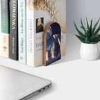 Wolf Howl Puppy Wolves Moon Book Ends Decorative Wood Bookends for Shelves Kids Room Desk Home Office Book Stoppers for Magazines,Books, DVDs, 1 Pair/2 Pieces(5x3.1 in)