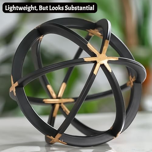 7" Metal Sphere Decor, Metal Coffee Table Decor Sculpture - Black & Gold, Abstract Tabletop Decorative Ball for Home, Decorative Balls for Centerpiece Bowls