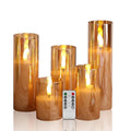 Eywamage 5 Pack Gold Glass Flameless Candles with Remote, Flickering Slim Tall LED Pillar Votive Candles Battery Included - color: Gold
