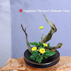 Japanese Classical Ikebana Vase Kit, Minimalist Ceramics Flower Pot Flower Shallow Container with 2.4inch Flower Frog and 2-in-1 Flower Arrangement Kenzan Needle Straightening Tool - color: Glaze Color