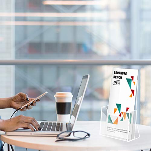 NIUBEE Acrylic Brochure Holder for 4’’ Trifold Pages, 50% Thicker Countertop Acrylic Literature Holder Plastic Flyer Display Stand for Magazine, Pamphlet, Booklets, Menu, Journals, 6 Pack - size: 4" x 6", style: 6 Pack