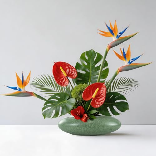 Flower Frog Vase Kit, Ikebana Arrangement Ceramic Bowl Flower Frog Water Drop Flower Pot Flower Arrangement Vase Kit (Green Large Size) - color: Green Large Size