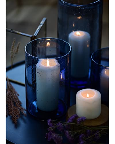 ARIAMOTION Glass Hurricane Candle Holder for Pillar Blue Cylinder Vase Flower Centerpiece Seeded Bubbles Modern Table Decoration for Kitchen Living Room 8 Inch 5 inch Diam - color: Bubbles Blue, size: H8" Set of 1