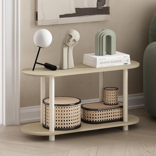 Furinno Turn-N-Tube No Tools Modern Oval Side Table, Bauhaus Oak/Beige - color: Bauhaus Oak/Beige, size: 2-Tier Oval