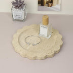 Round Marble Decorative Tray with Scalloped Edge, Luxury Natural Stone Bathroom Vanity Tray, Dresser Top Perfume Coffee Home Kitchen Sink Tray, Key Trinket Ring - color: Beige Travertine