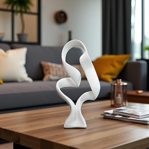 15" Modern Abstract Ribbon Decorative Sculpture, Knot Sculptures,Home Decor,Coffee Table Statues,Dining Living Room Desk Decor（White） - color: 15" White