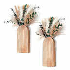 Set of 2 Boho Wall Vases with Pampas Grass & Eucalyptus -Wooden Wall Planters Modern Farmhouse Decor Art for Living Room, Entryway or Bathroom - style: Wall Decor-Wooden