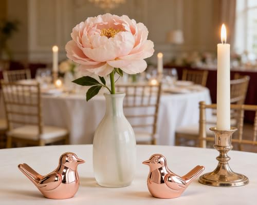 Rose Gold Bird Statue Pair, 2-Pack 3 inch Shiny Accent Small Knick Knacks for Home Office Shelf Desk Coffee Table Decoration - color: Rose Gold