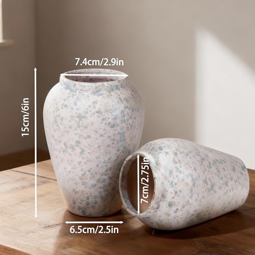 6” Tall Ceramic Vase for Home Decor, Heavyweight Speckled Ceramic Flower Vase for Farmhouse Centerpieces, Modern Table Mantel Shelf Decor, Perfect for Fresh or Artificial Flowers (Blue) - color: Blue